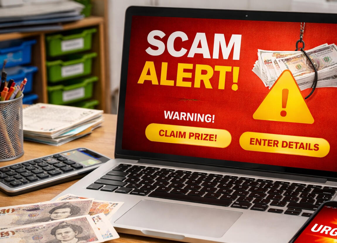 Example of a scam A photo of a laptop stating Scam Alert